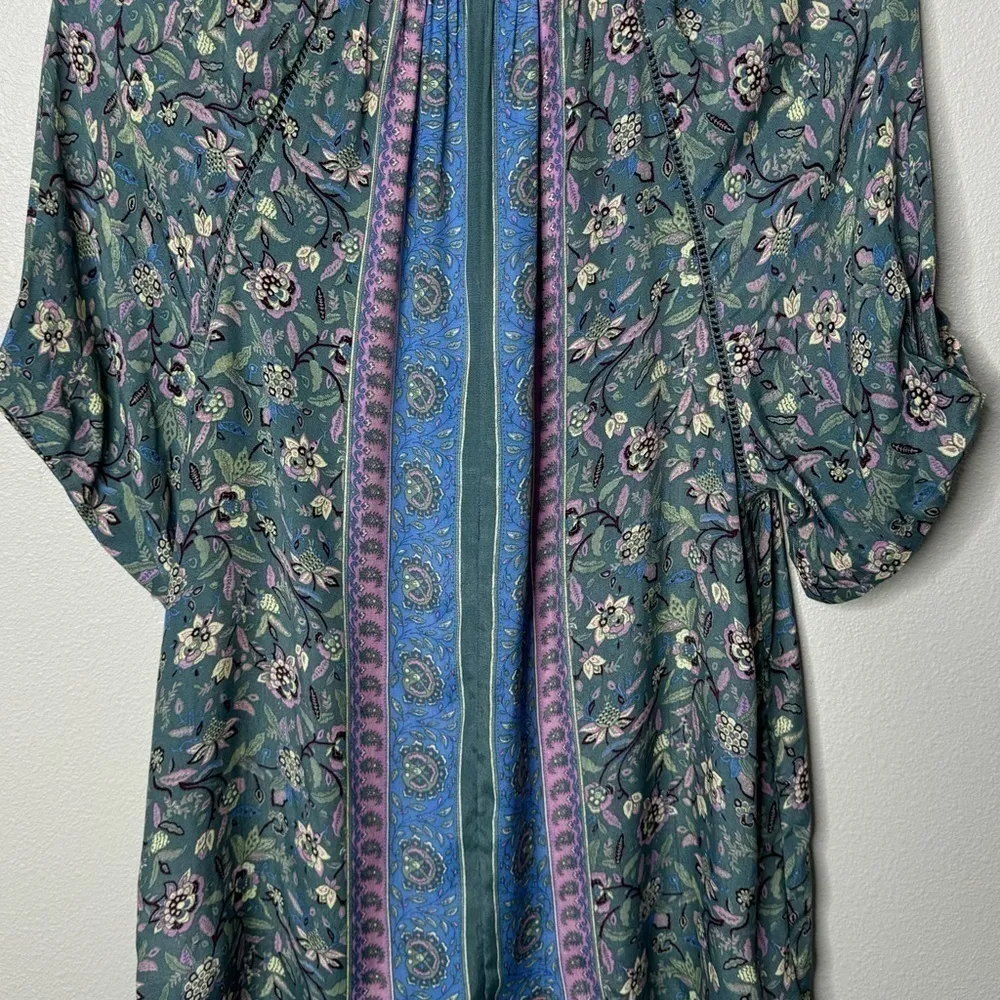 Lucky brand printed paisley floral puff short sleeve 1/4 button blouse Size S - Image 10