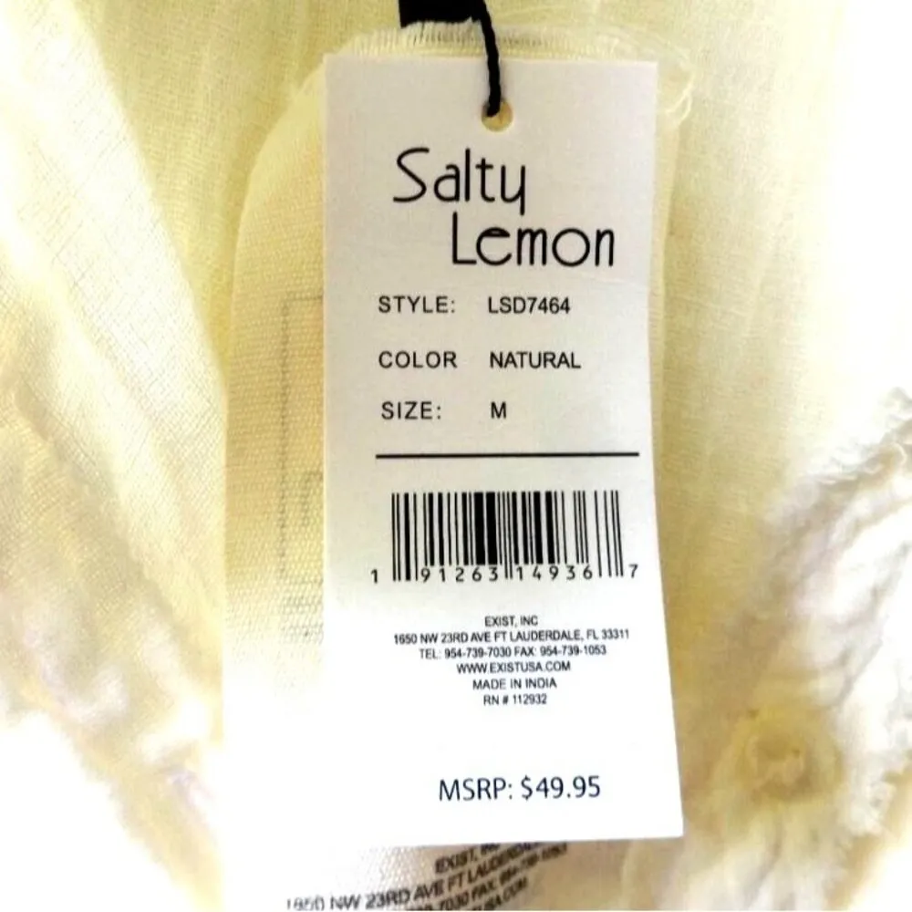 Salty Lemon Cream Cotton Gauze Mini Dress M New Frayed Seams Beachcore  Nautical - Image 6