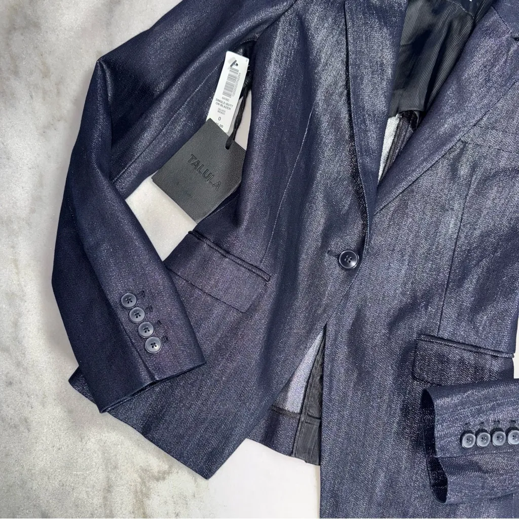 Talula Aritzia Blue Indigo Structured Single Button Blazer - Image 3