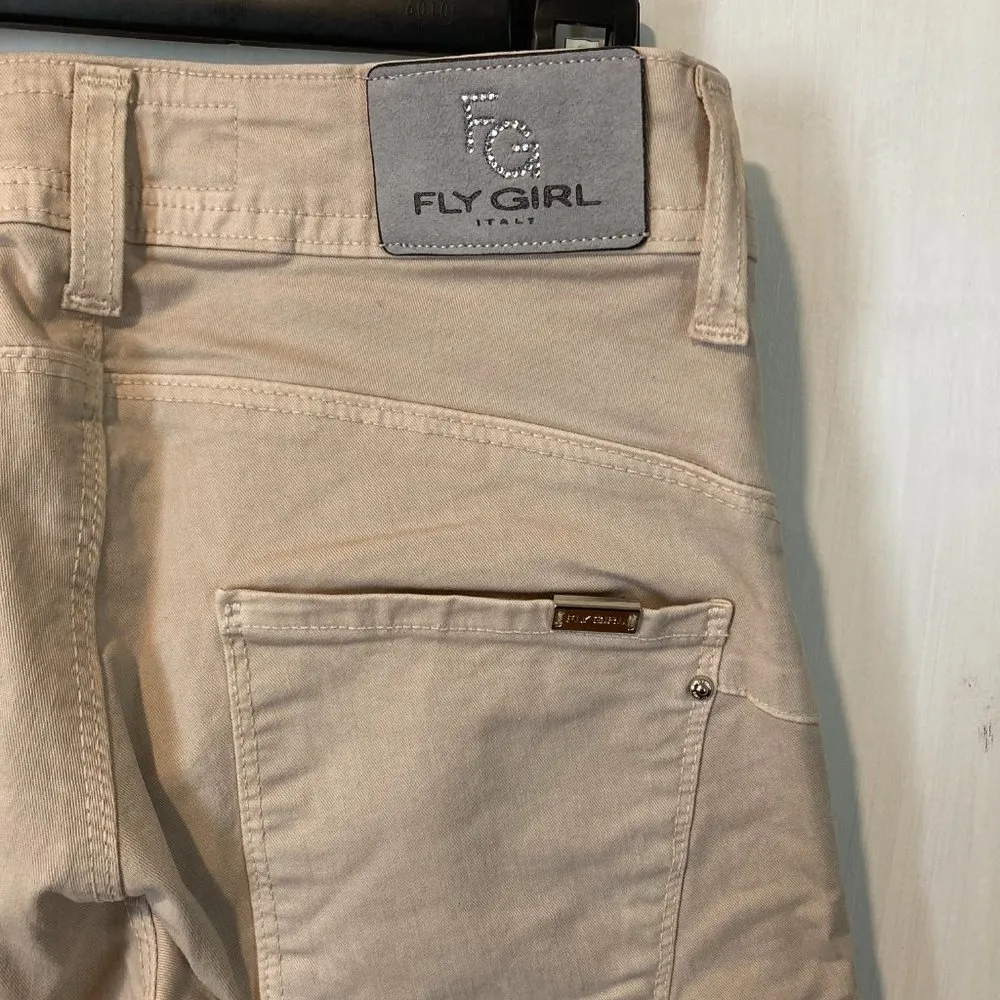 Fly Girl women's size 25 light stone gem embellished skinny stretch trouser pant Tan - Image 5