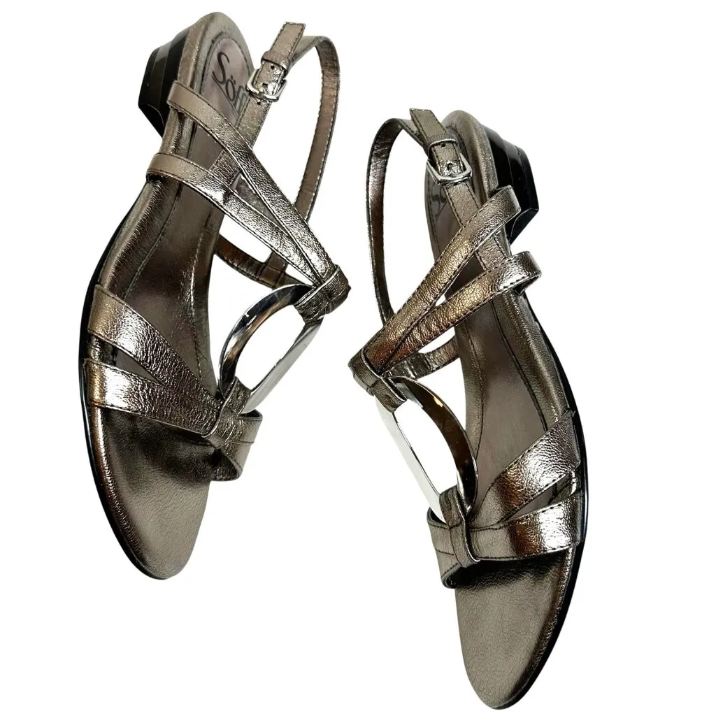 Soft Surroundings Silver Leather Low Heel Strappy Sandals Size 7.5 M - Image 3
