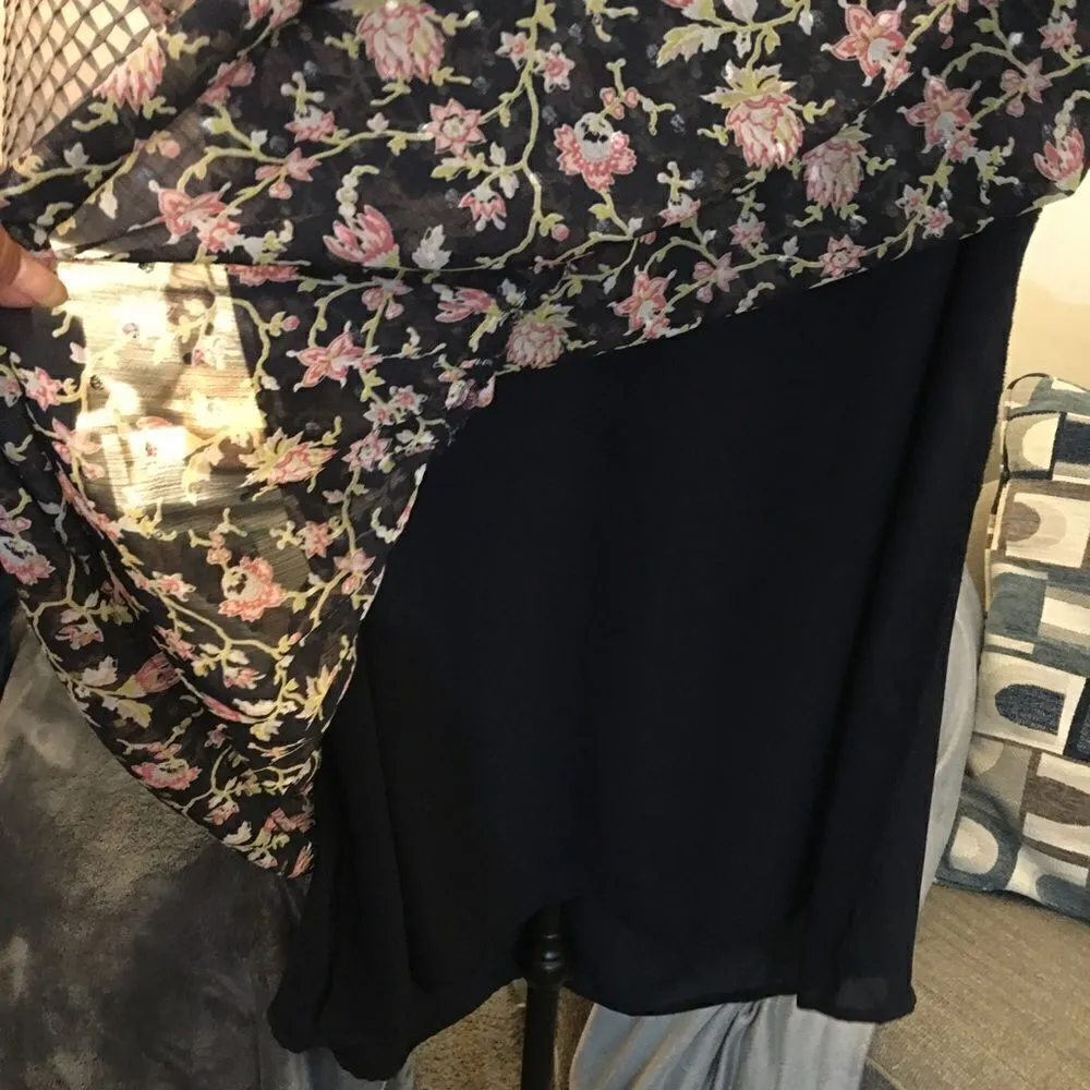 LOFT NAVY Blue & pink oversized, double layered Flounce Dress - Image 4