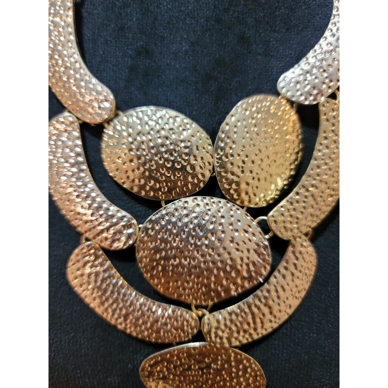 Statement Style Piece Textured Hammered Metal Elements Gold tone Jewelry - Image 6