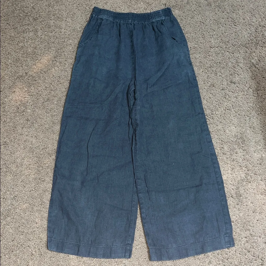 Linenfox Ocean Linen Wide Straight Leg Cropped Pant Slate‎ Grey Small Gray - Image 2