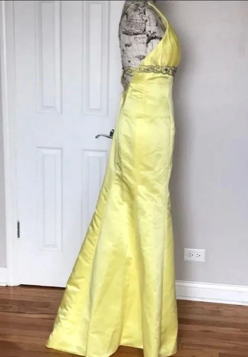 Prom Gown Embellished Straps Low Back Bodice Yellow - Image 2