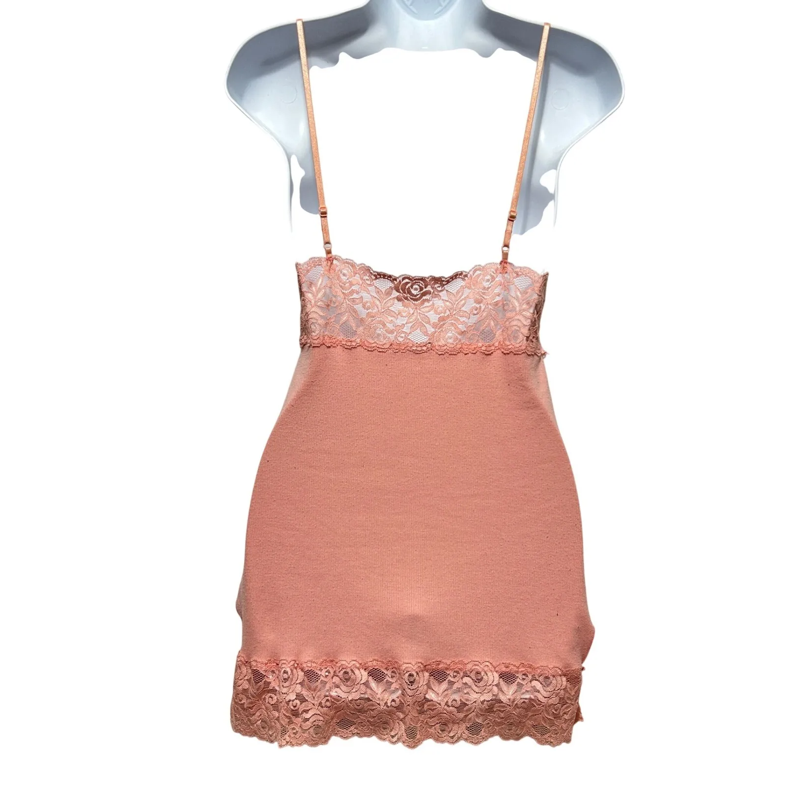H&M LOGG Y2K Fitted Lace Trim Ribbed Cami L Peach Elena Gilbert Layering Top - Image 2