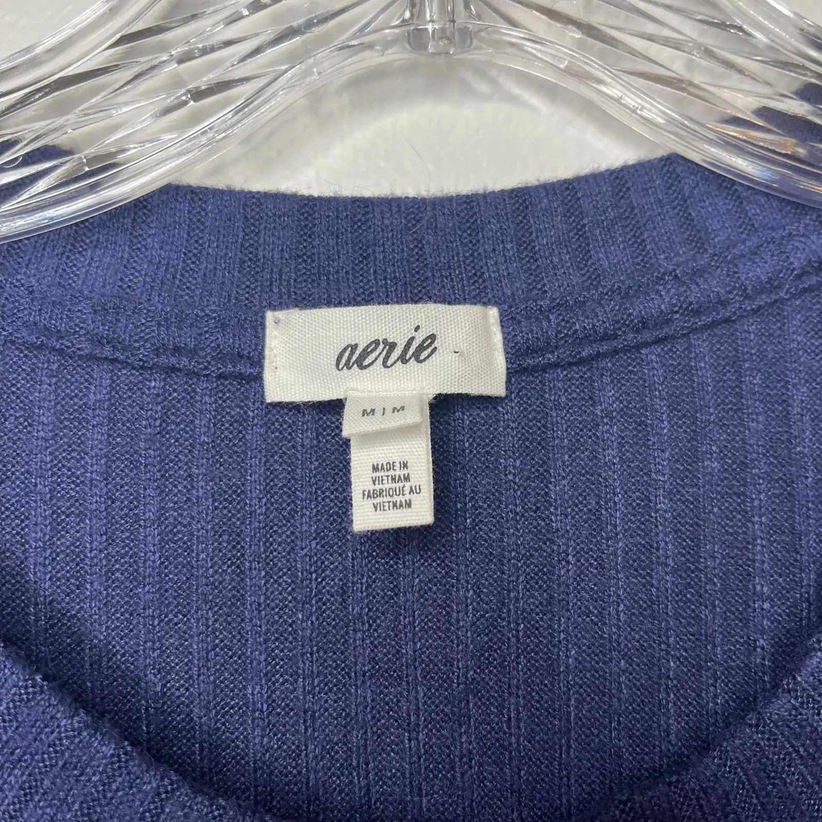 Aerie Navy Blue Ribbed Knit Button Front Cardigan Long Sleeve Layering Top Sz M - Image 3