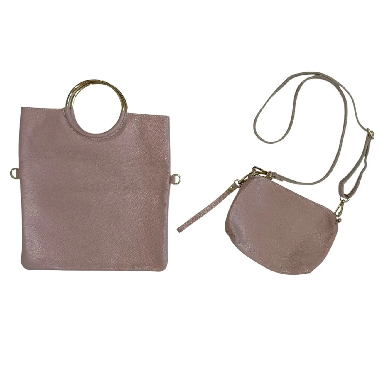 Genuine Leather Crossbody Bag & Top Handle Bag Set Made in Italy Rose Pink - Image 2