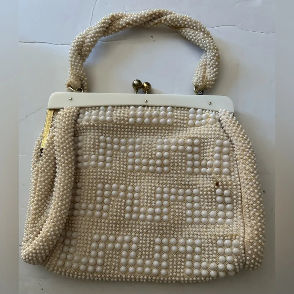 Vintage 1950's John Wind White Beaded purse - Image 2