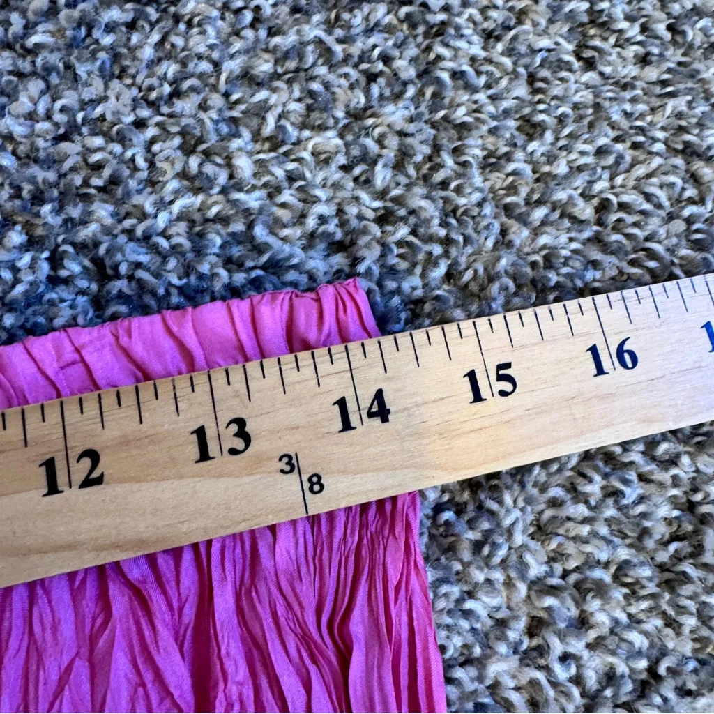 Vintage Hot Pink Silk Maxi Dress Womens L Boho Peasant Casual 80s Pull On Size L - Image 3