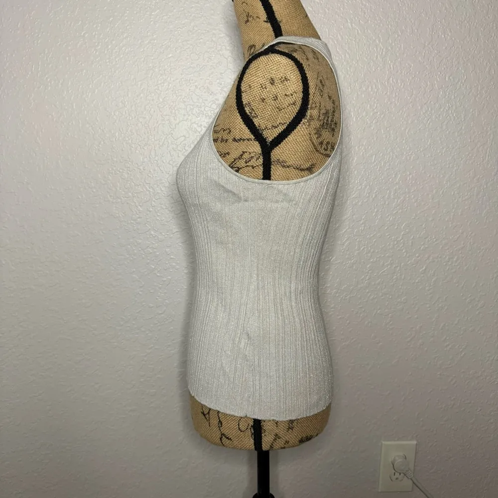NWT Madewell Signature Shimmer Knit Cutaway Sweater Tank Silver Size S Ribbed - Image 8