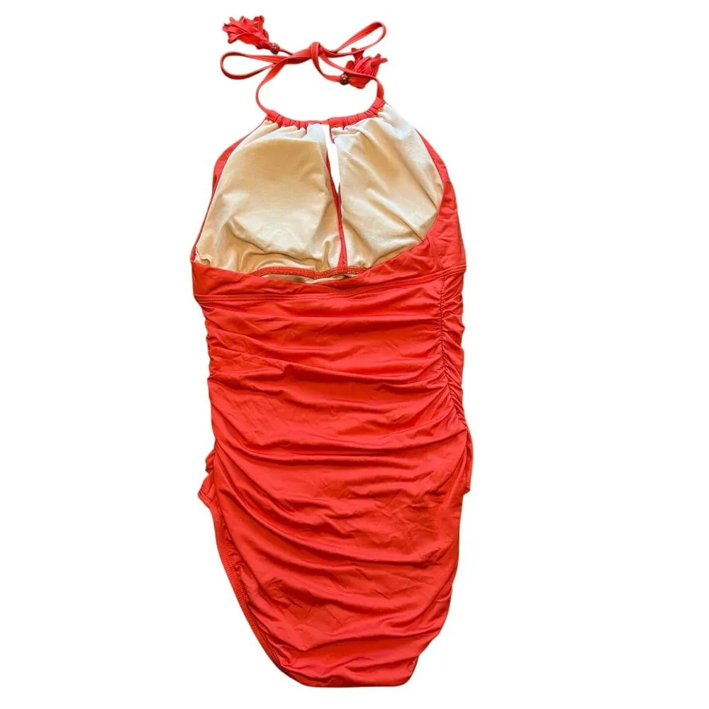 Sundance Size S Swimsuit Bathing Suit One Piece Orange Halter Neck Tassel Tie - Image 2