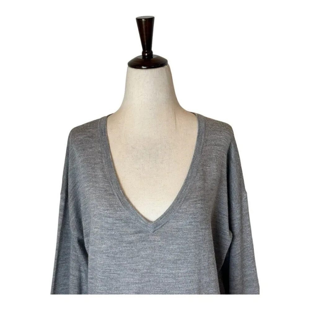 Pendleton Sweater Women Medium Gray Merino Wool Knit V Neck Pullover Preppy - Image 3