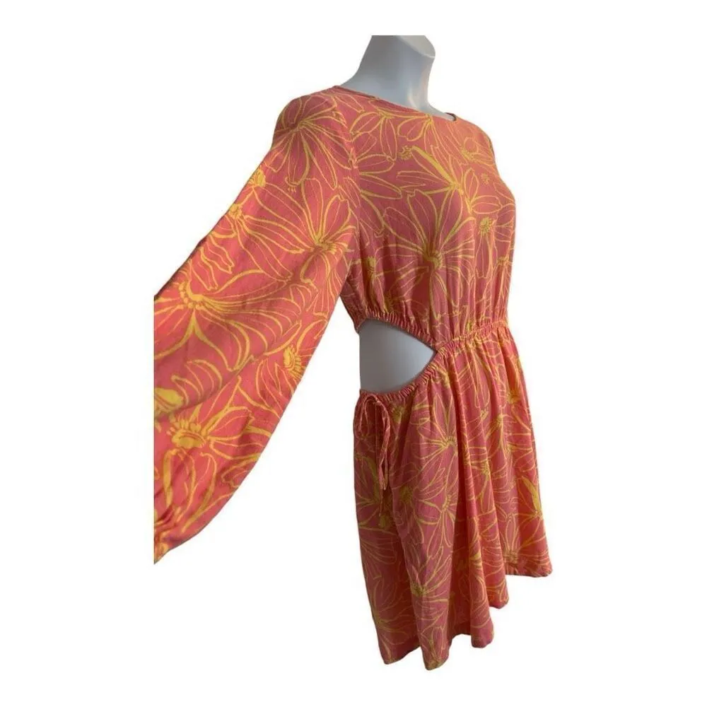 Universal Thread Pink Linen Blend Long Sleeve Cut Out Mini Dress Size L Pockets - Image 3