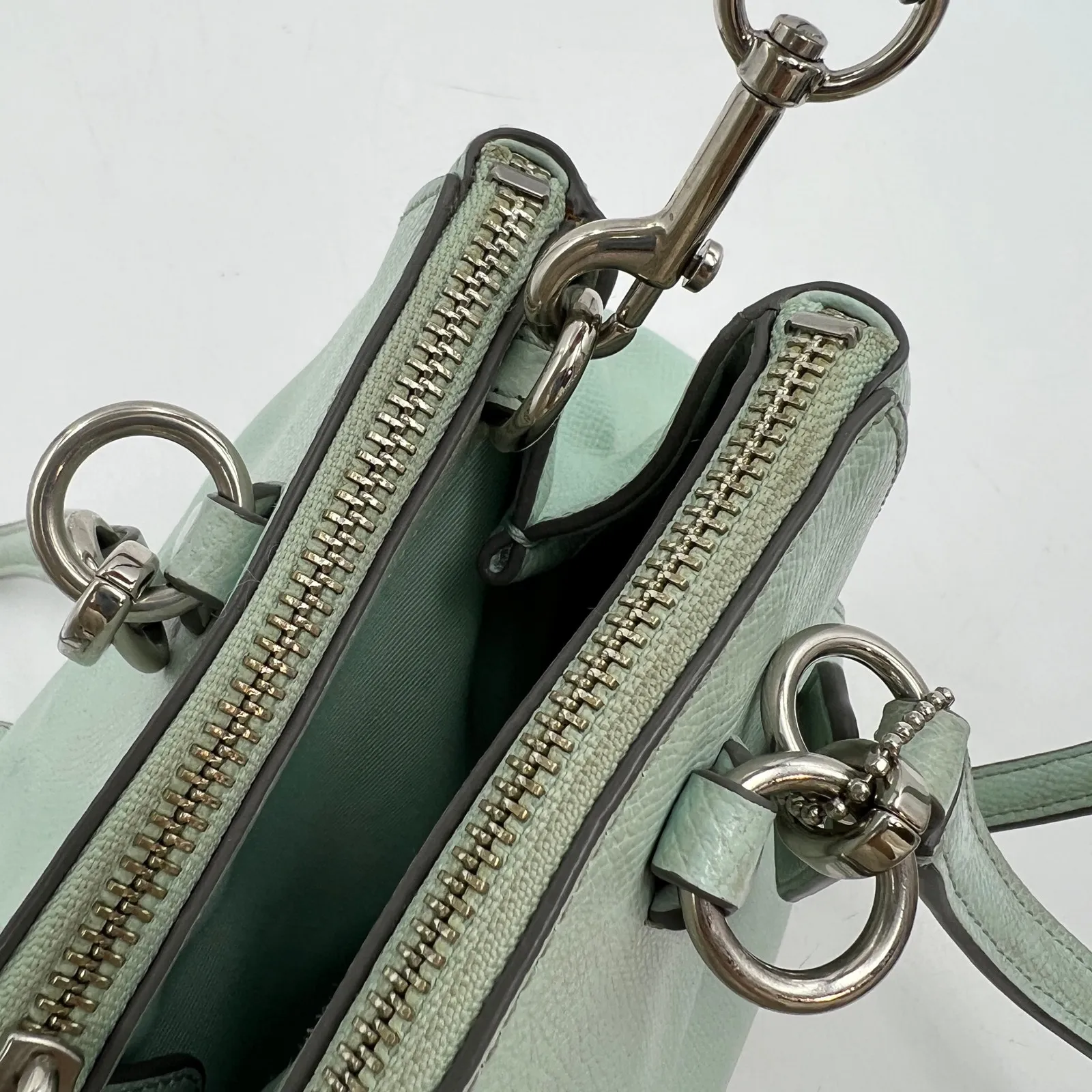 Coach Small Christie Carryall Satchel Shoulder Bag Mint Blue Crossgrain Leather - Image 9