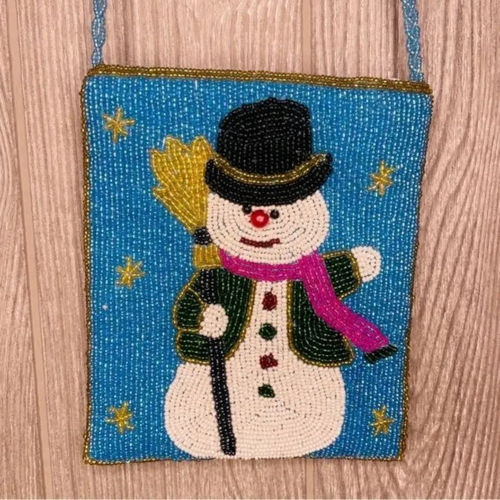 Unbranded beaded snowman Christmas purse bag small cross body embellished bag - Image 7