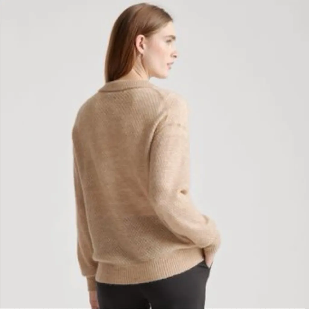 Quince Baby Alpaca Wool Diamond Stitch Crewneck Sweater Camel Small - Image 2