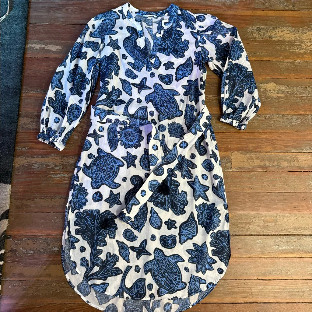 H&M 100% Cotton Turtle Seashell Print Dress/Coverup ~ Size XS 💚🍄 - Image 6