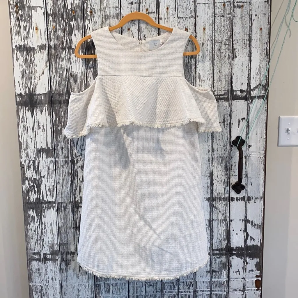 HD in Paris Anthropologie ivory tweed cold shoulder dress - Image 2