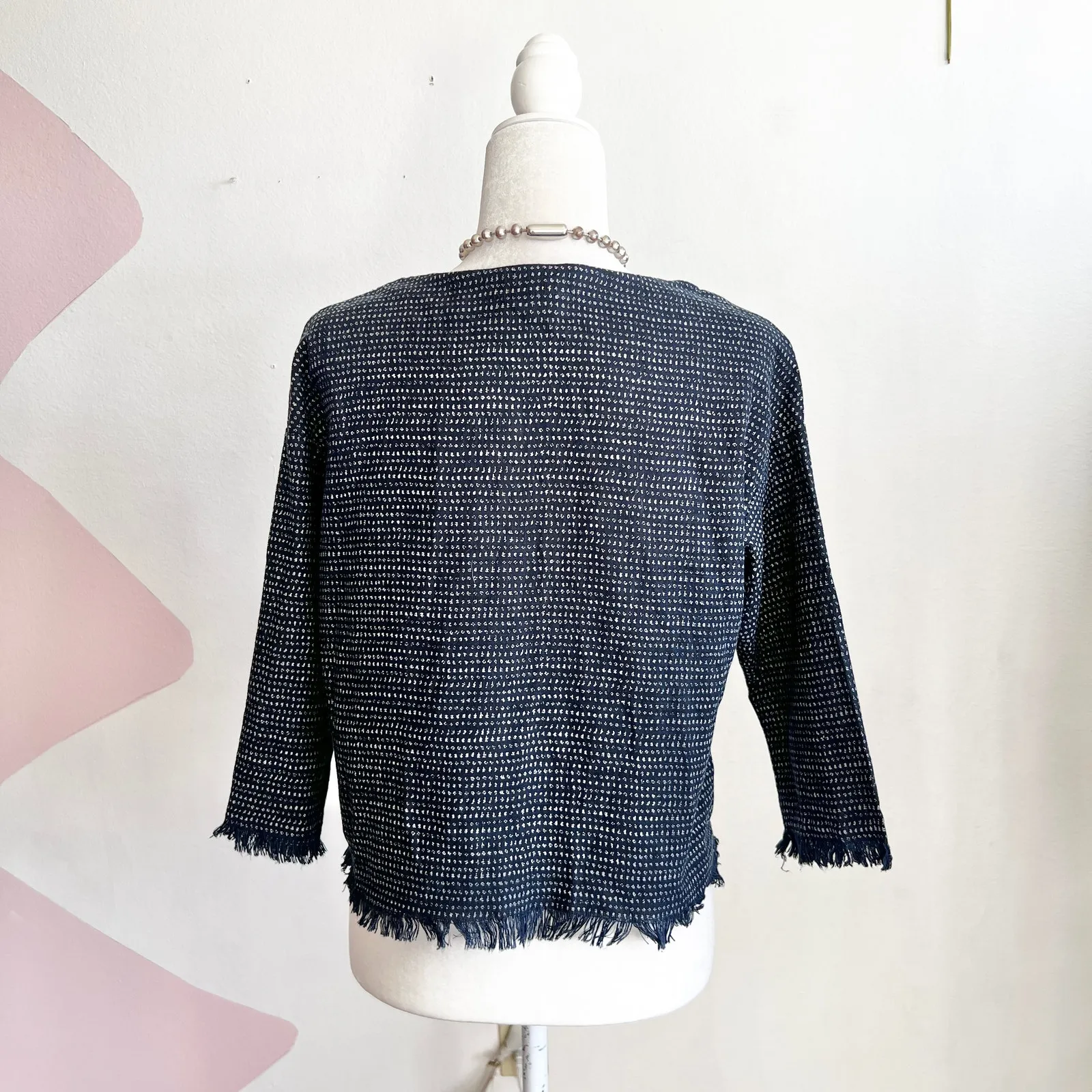 Anthropologie The Podolls Blue Fringe Top Boho Artisan Minimalist Sustainable XS - Image 2