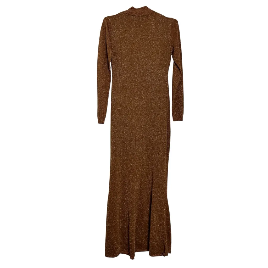Ronny Kobo Sheer Metallic Dress Brown Size M - Image 6
