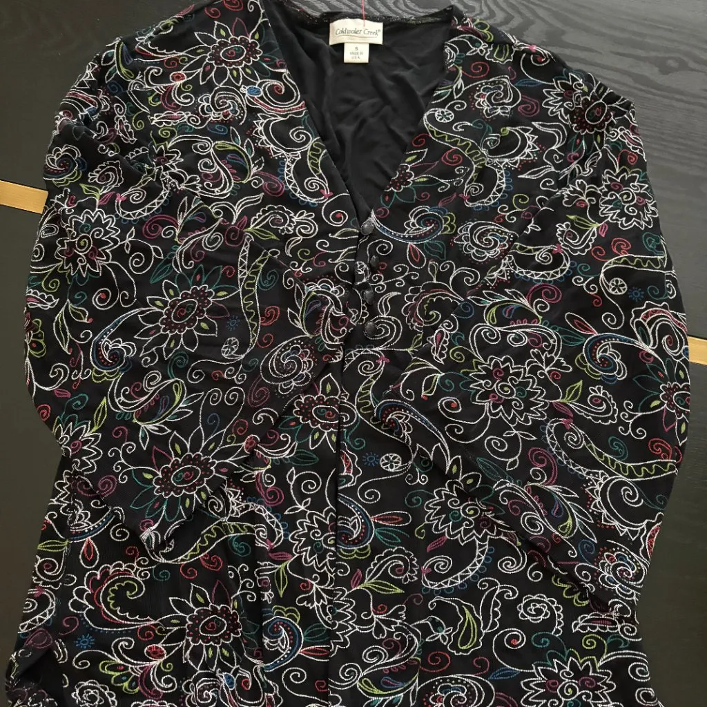 Coldwater Creek Black Embroidered Jacket Small 3/4 Bell Sleeve EUC - Image 6