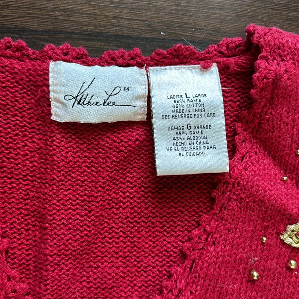 Kathie Lee Vintage Knit Button Down Christmas Sweater Red Large - Image 2