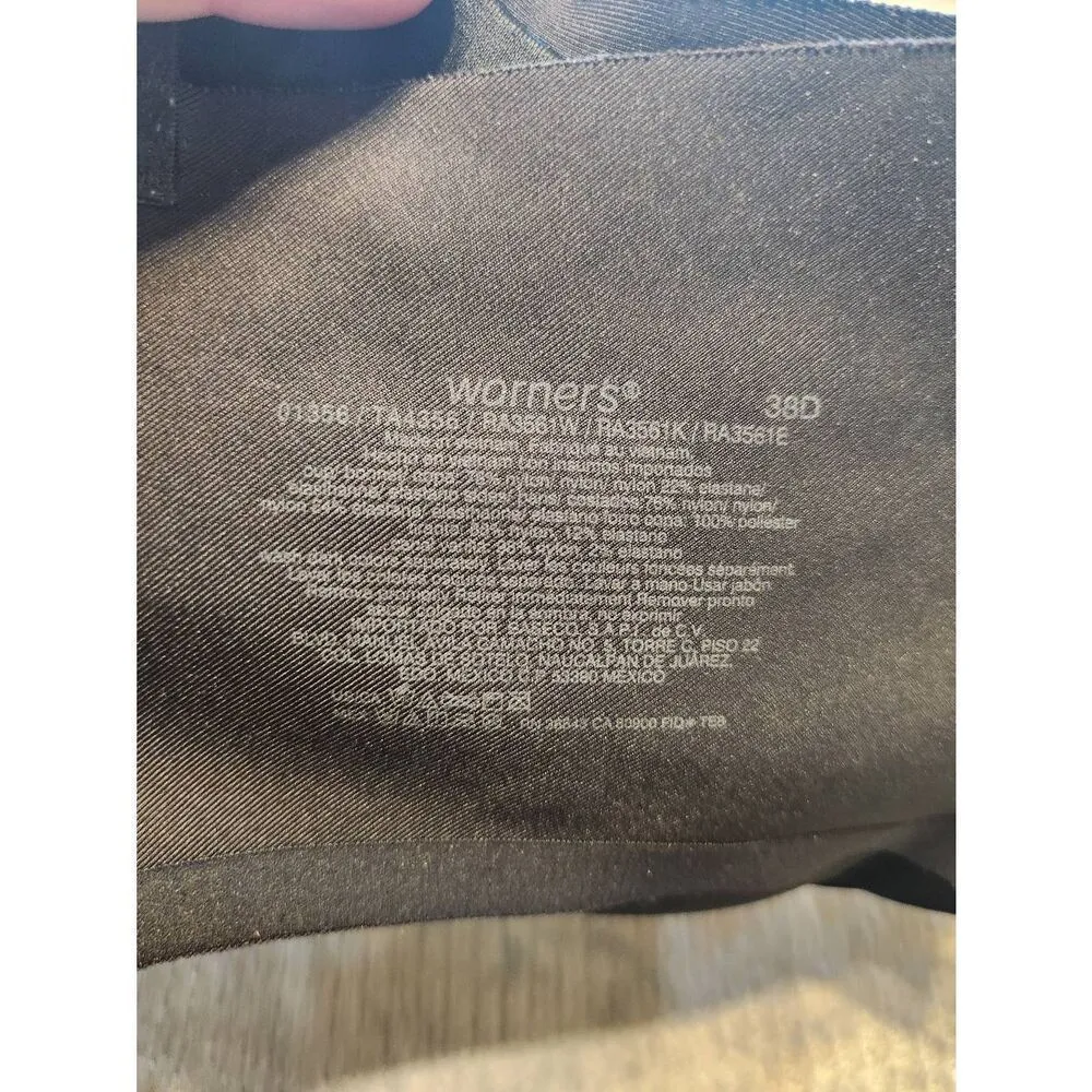 Warner's Womens No Side Effects Underwire Bra 01356 Black 38D White Size undefined - Image 3