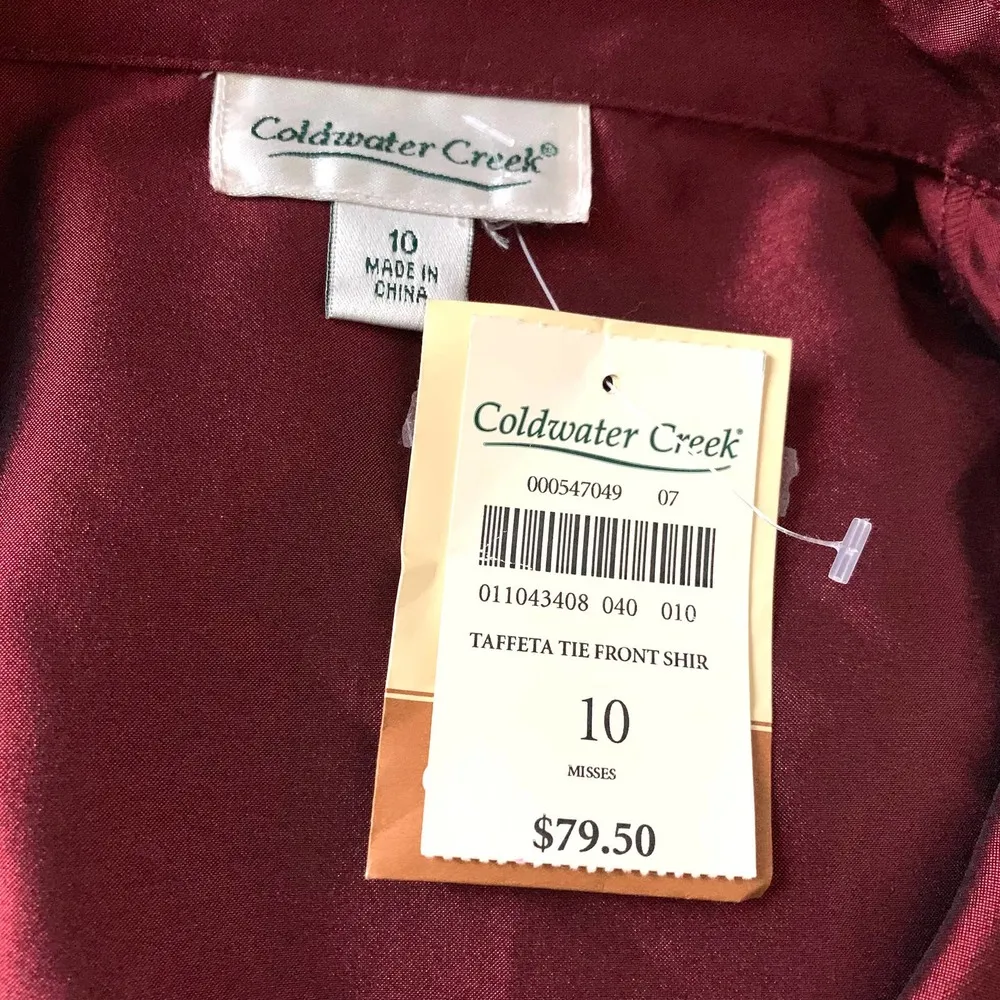 Vintage Coldwater Creek Taffeta Tie Front Shirt in Red - Image 6