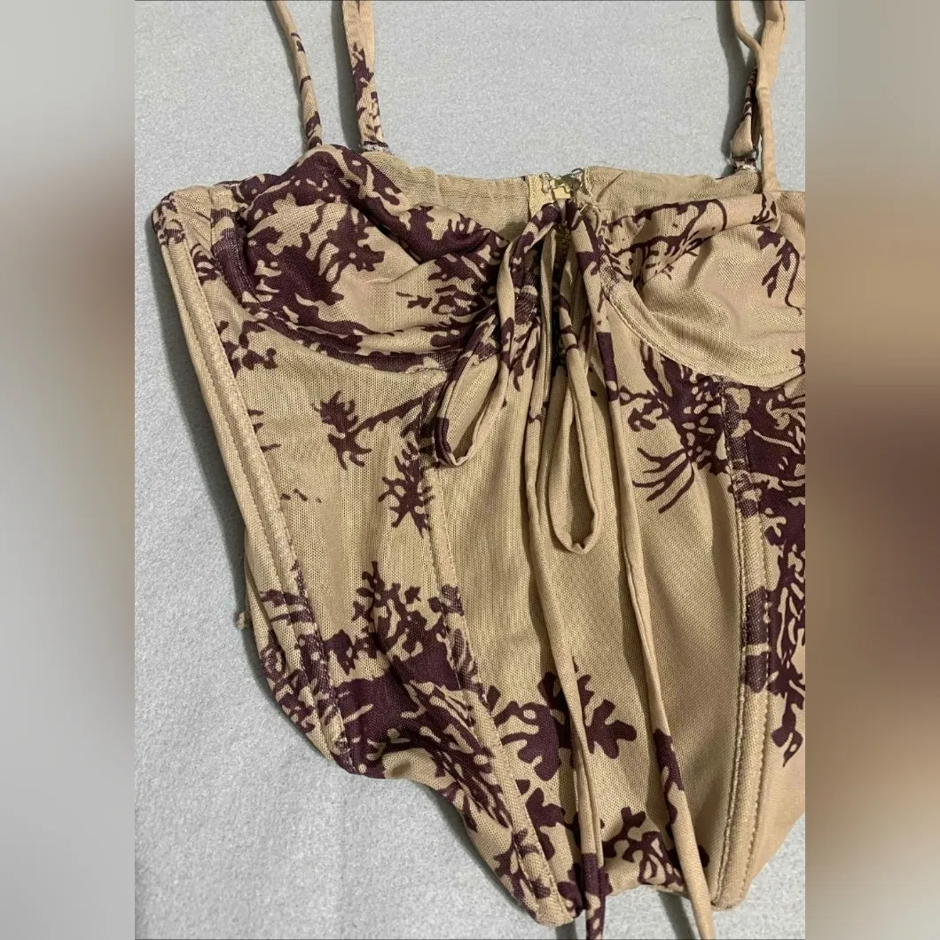 RARE Y2K Tic Toc Brown Toile Mesh Corset Top Woodland Fairy Fairycore - Image 2