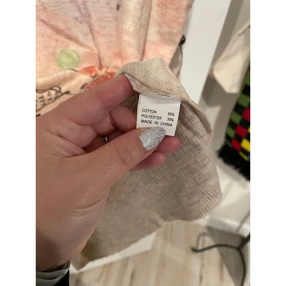 Whimsical hot air balloon clock town deer cotton pullover 3/4 sleeves one size Pink Size undefined - Image 3