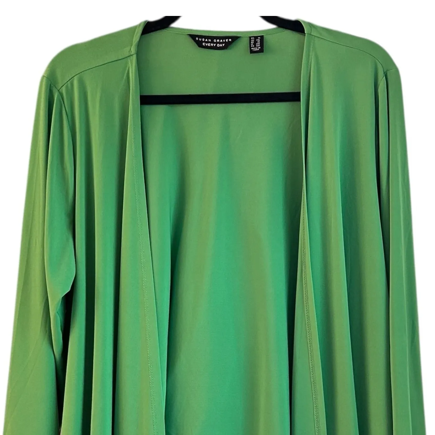 Susan Graver Liquid Knit Cardigan Green 1X - Image 4