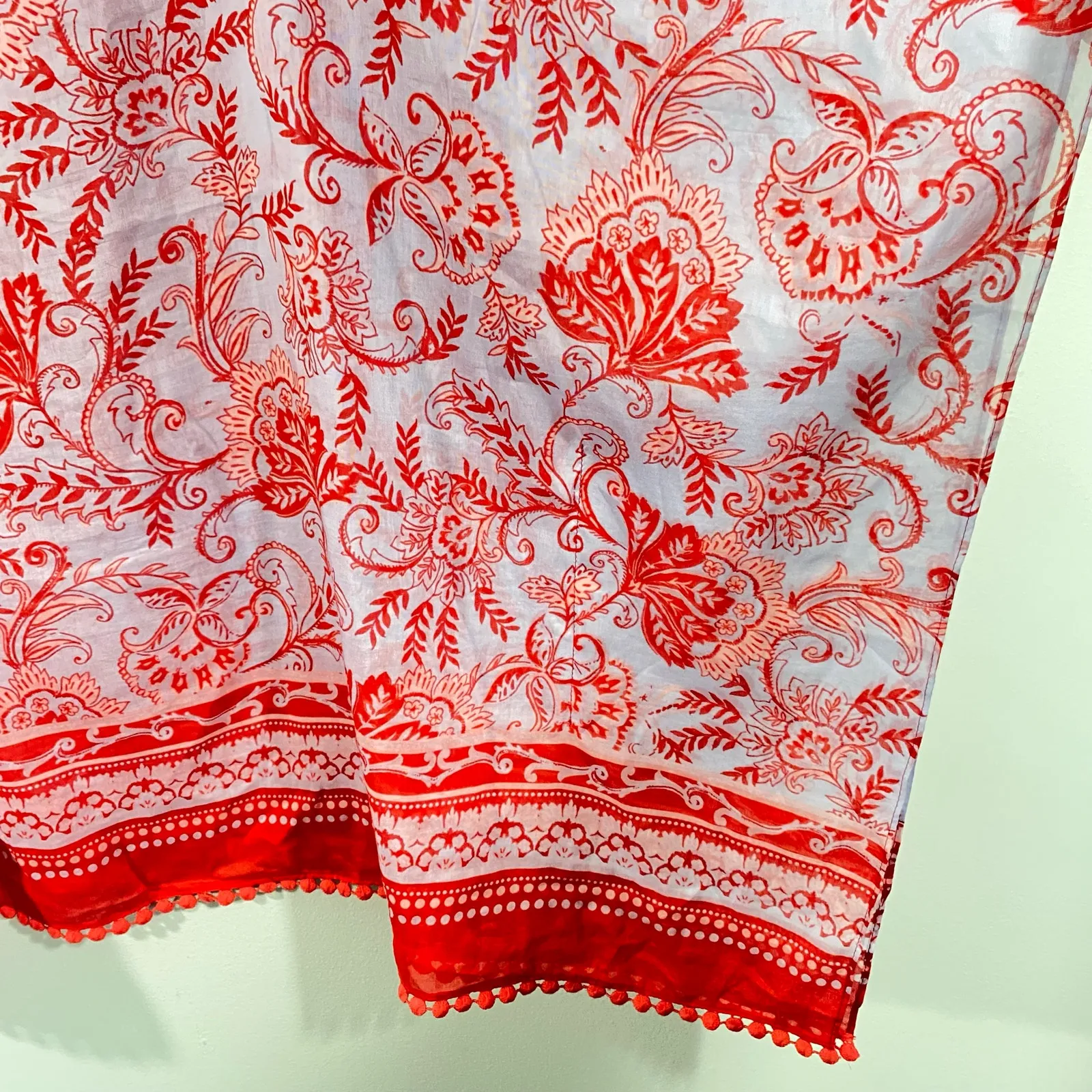 Talbots Women Red Paisley Cotton Silk Lightweight Poncho Blouse Size S NWT - Image 7