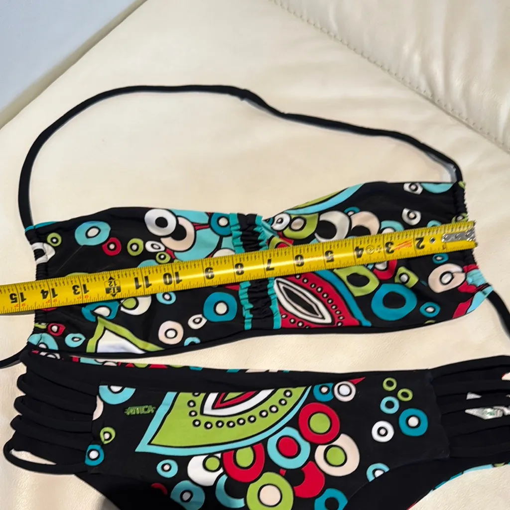 Women medium black Paisley strapless halter Bikini Set solid reversible - Image 6