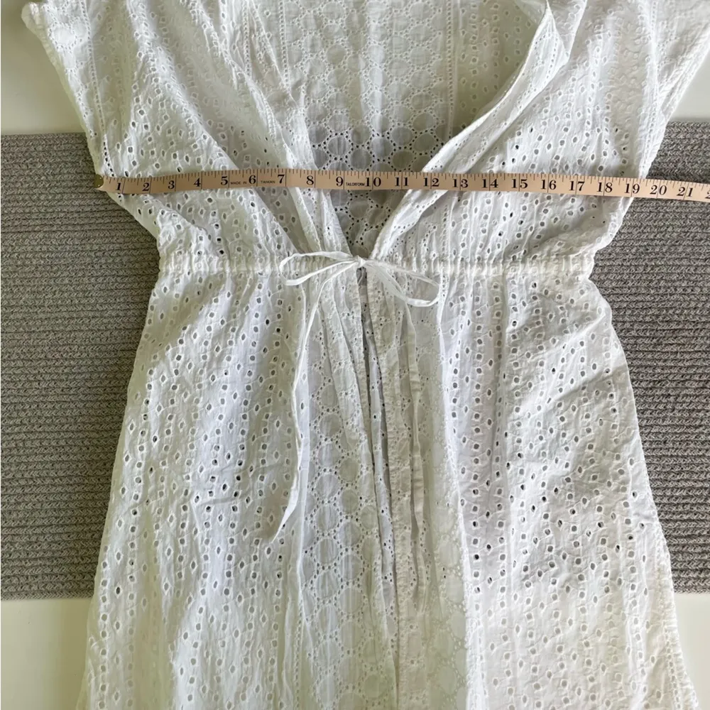 Kona Sol White Cotton Eyelet Drawstring Tie Front Swim Coverup Size S/M - Image 7