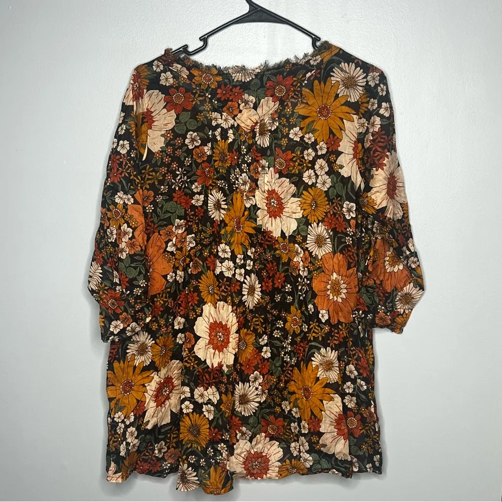 Natural Life NEW Loge Floral Boho Cotton Top w/ Matching Drawstring Bag S/M - Image 5