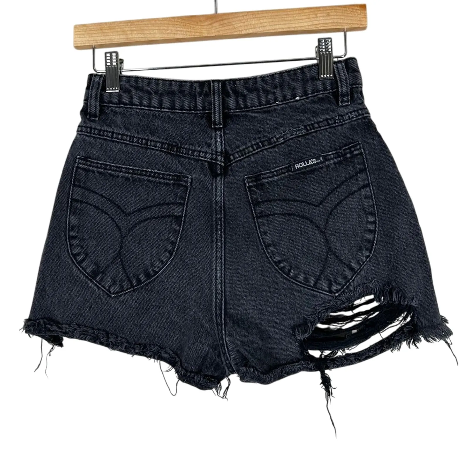 Rolla’s Duster Shorts Womens 24 Layla Black Distressed High Rise Cheeky Grunge - Image 4