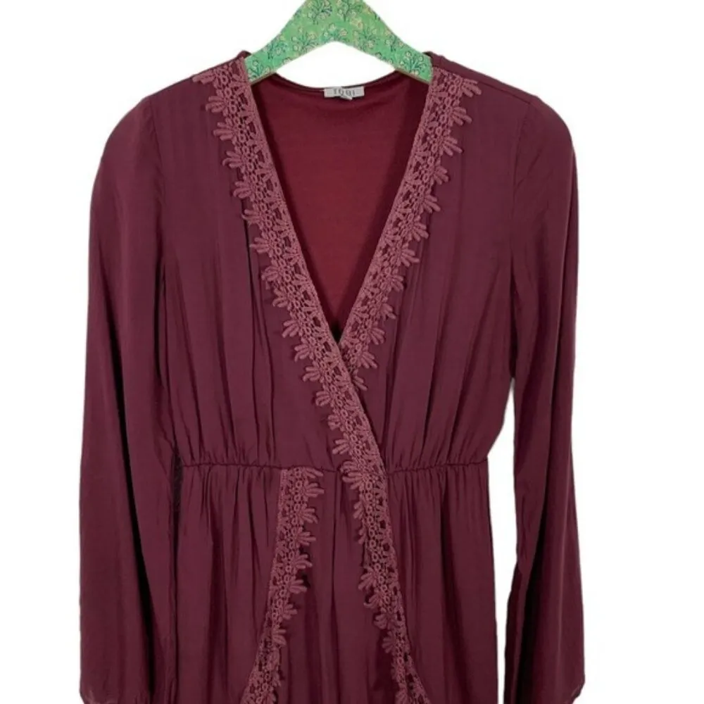TOBI Romper Medium Burgundy Long Sleeve Flowy Fall Festival Look - Image 2
