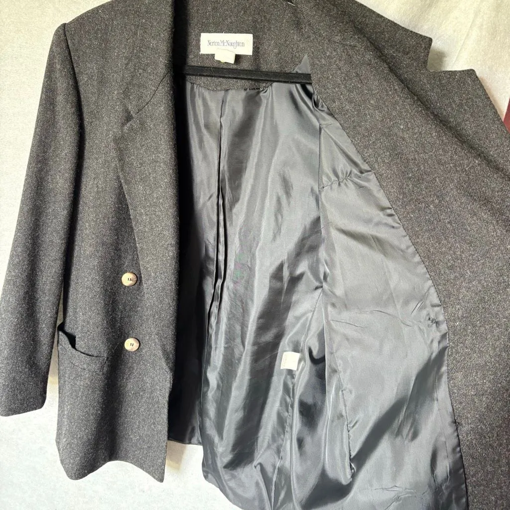 Vtg Norton McNaughton Gray Charcoal 100% Wool Double Breasted Coat - Image 6