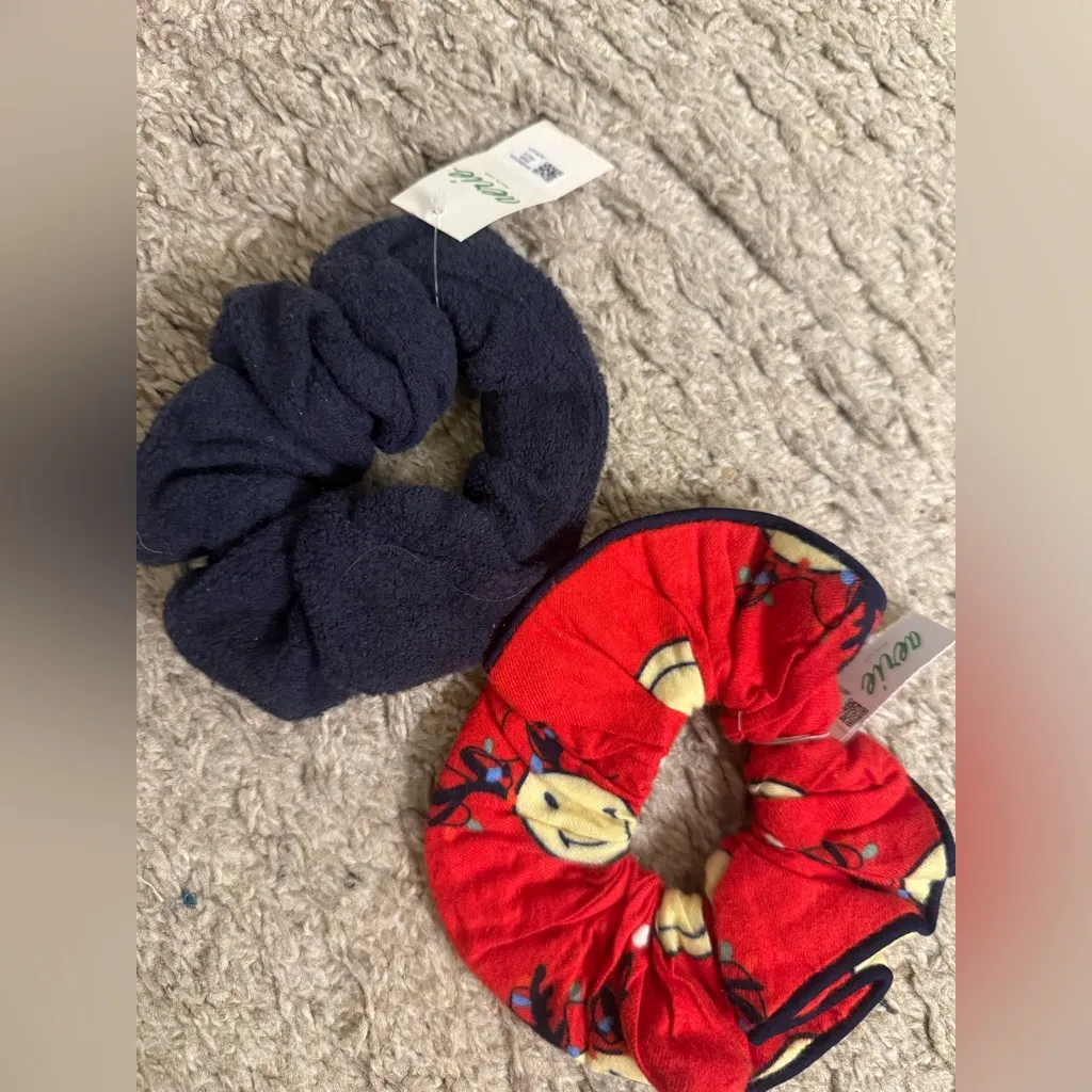 Aerie Red Holiday Christmas Antler Lights Smiley & Blue Fleece Scrunchie Set - Image 4