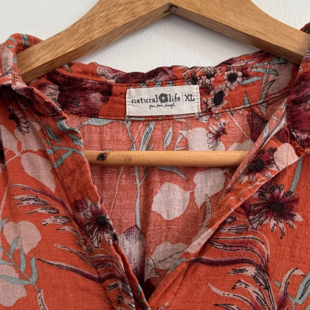 Natural Life Rebecca Midi Dress Orange Tropical Floral Size XL Boho Vacation - Image 3