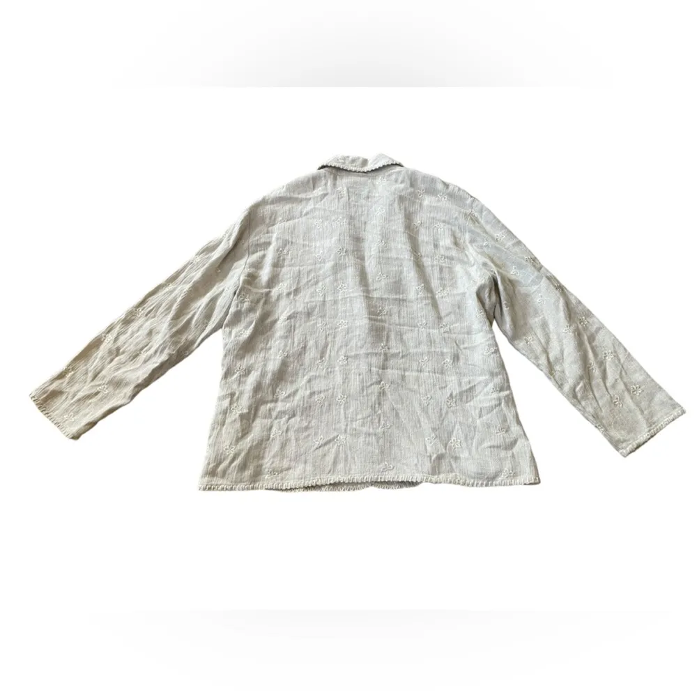 Coldwater Creek Cream Boho Hippie Western Embroidered Floral Linen Casual Blazer - Image 3