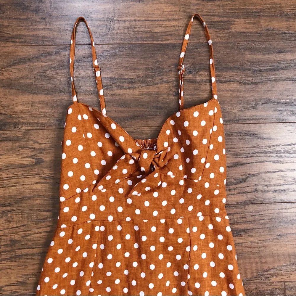 Faithfull The Brand • Fiscardo Polka Dot Midi Dress brown white linen Anthro - Image 4