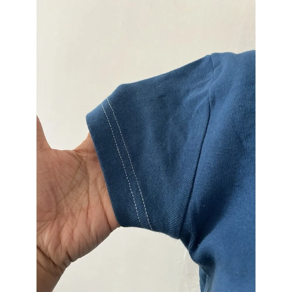 Ellemenno 90s Blue Stripe Acid Wash V neck Cotton Top Tee made in USA Large - Image 5