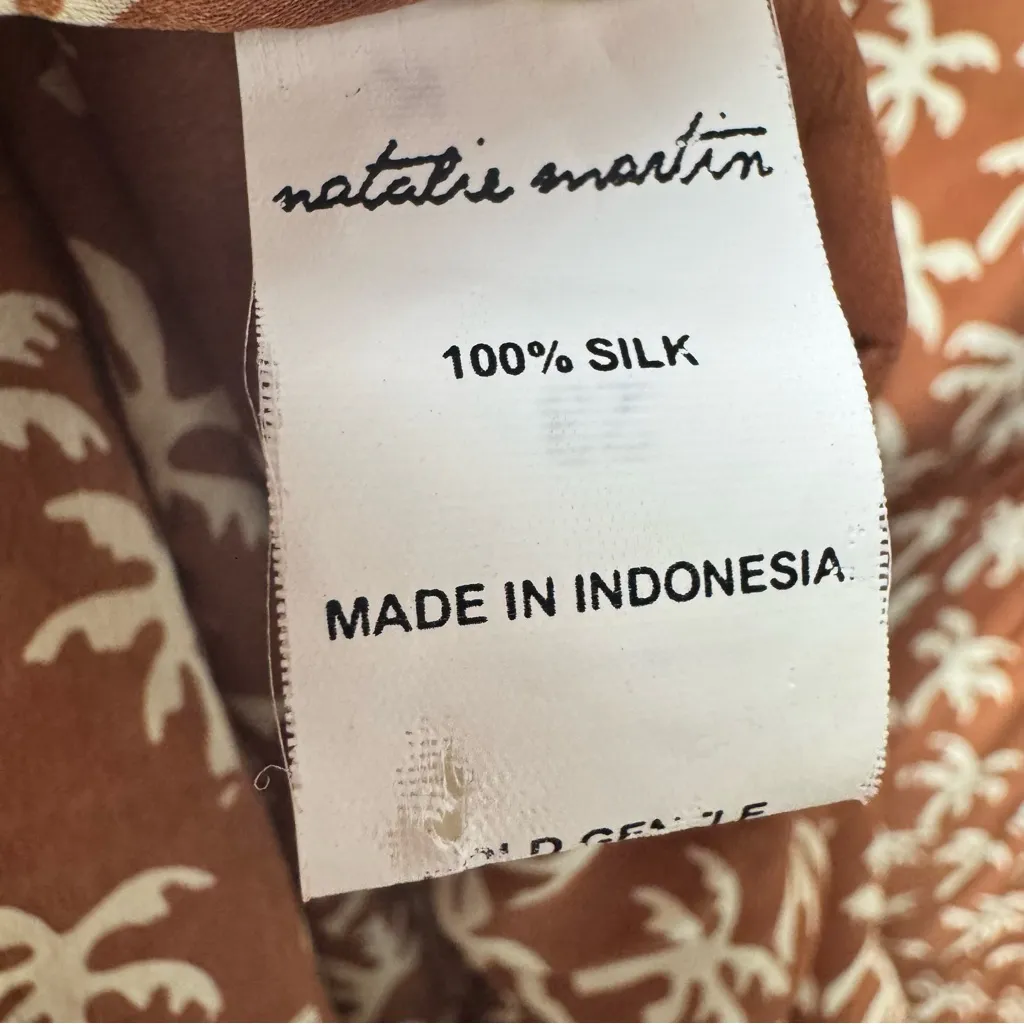 Natalie Martin Silk Palm Tree Print Short Sleeve Maxi Dress Brown Small S READ - Image 5