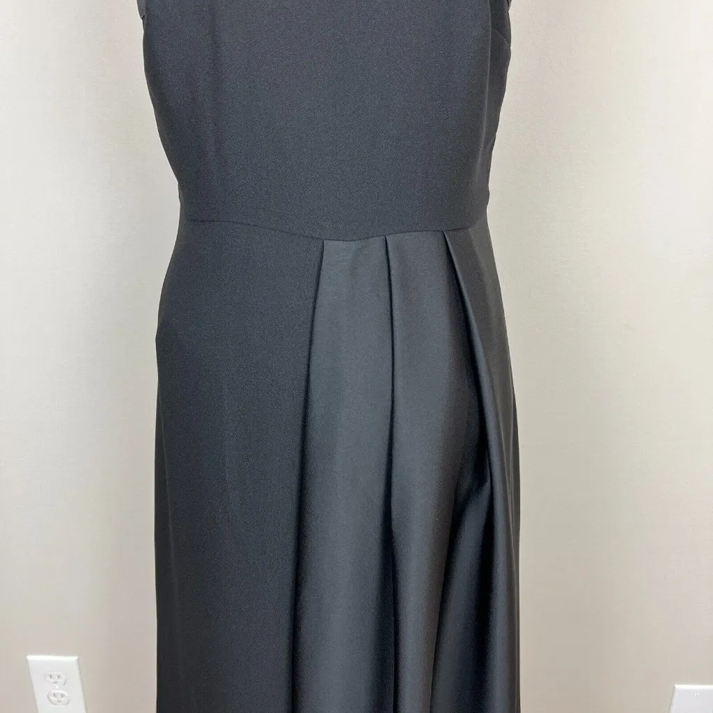 Banana Republic Dress Womens 4 Black Satin Trim Midi Asymmetrical A-line Pleated - Image 5