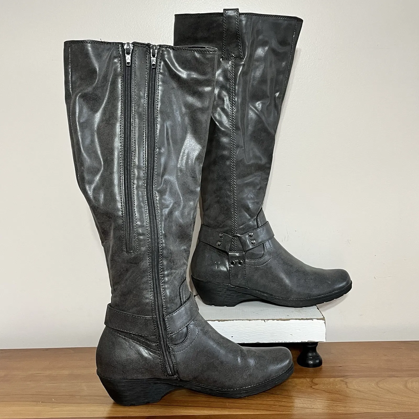 A2 By Aerosoles In An Instant Tall Riding Boots Zip Knee Grey Size 8.5 - Image 2