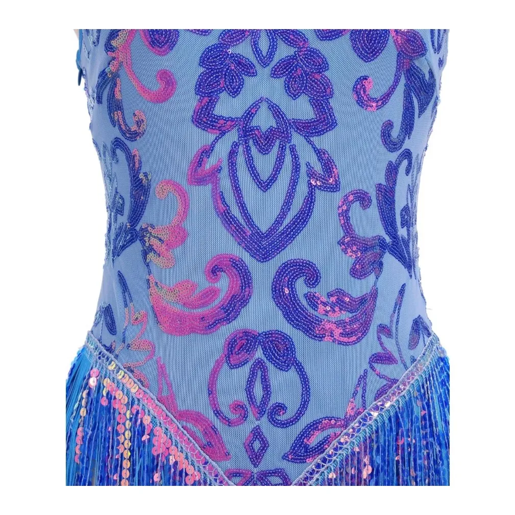 NWOT Sequin Fringe Bodysuit Sparkly Tassel Dance Rave Costume XS Blue - Image 6