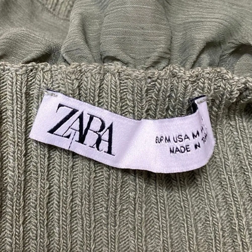 Zara Green Ruffle Flounce Long Sleeve Ribbed Knit Tie Cardigan Crop Top Size M - Image 5