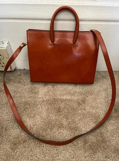 Pratesi Firenze Italian cognac Leather square Satchel Brown cross body bag - Image 1